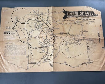 Vintage 1949 Timber of Ages Petrified Forest Map Black Hills South Dakota Rare