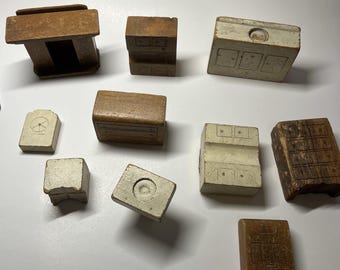 VTG 1930s Strombecker Style Wood Dollhouse Furniture Lot Block Art Deco Sink Toy