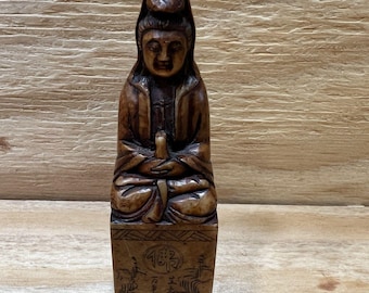 Vintage Chinese Carved Shoushan Stone Guan Yin Statue Seal Stamp Eloise 4"
