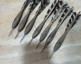 Vintage Lot of 7 Darts Official #2 Apex Steel Tip Wood Wooden Body Dart