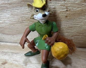 Vintage Disney Robin Hood Fox Figure with Furry Tail 90s Collectible Toy