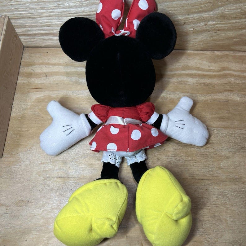 Vintage Applause Disney Minnie Mouse Plush 14" Classic Red Polka Dot Dress afbeelding 4