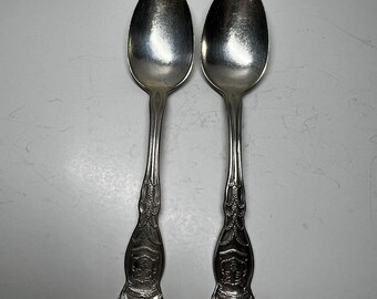 Lot of 2 Vintage Wm Rogers & Son AA Connecticut State Souvenir Spoons Eagle Seal