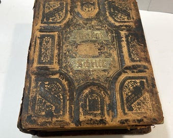 Victorian 1880s German Heilige Schrift Bible Leather Bound Illus w/Antique Photo