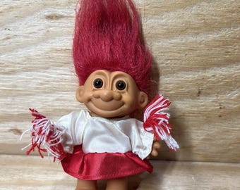 Vintage Russ Berrie Cheerleader Troll Doll Red Hair Pom Poms Item 18335 90s Toy