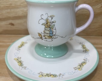 Vintage 2002 Peter Rabbit Tea Cup and Saucer Set Beatrix Potter Teleflora Gift