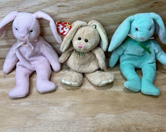 3 Ty Beanie Babies Lot: 1996 Hoppity Hippity + 2006 Hopson Bunny Retired HTF Tag
