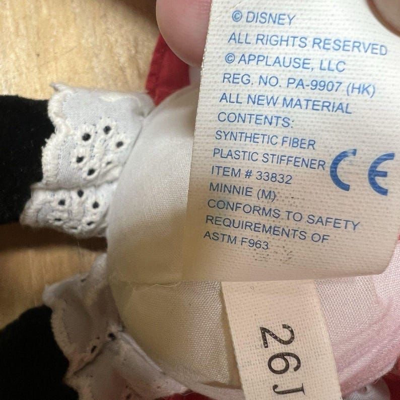 Vintage Applause Disney Minnie Mouse Plush 14" Classic Red Polka Dot Dress afbeelding 6