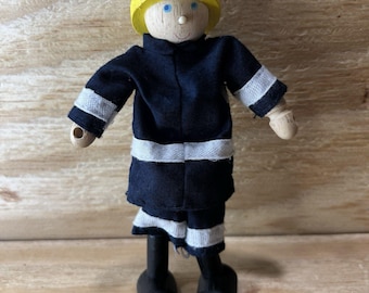 Vintage Pintoy Wooden Fireman Figure Tidlo Bigjigs Dollhouse Firefighter