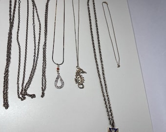 Vintage Jewelry Lot 8 Chain Necklaces Enamel Zion Shield Cross Seahorse Pendant