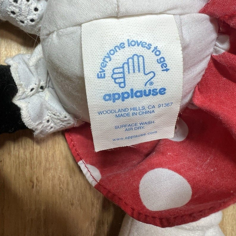 Vintage Applause Disney Minnie Mouse Plush 14" Classic Red Polka Dot Dress afbeelding 5