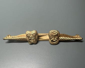 Vintage  MCM Theater Masks Comedy Tragedy Anson  Small Gold Tone Tie Bar Clip