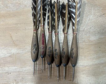 Vintage Lot of 6 Darts Official No2 Apex Steel Tip Wood Wooden Body Dart