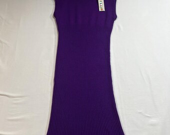 VTG 90s Amilano Purple Ribbed Sleeveless Mock Neck Dress M Deadstock