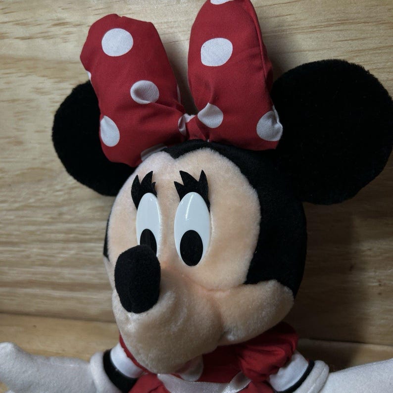 Vintage Applause Disney Minnie Mouse Plush 14" Classic Red Polka Dot Dress afbeelding 2
