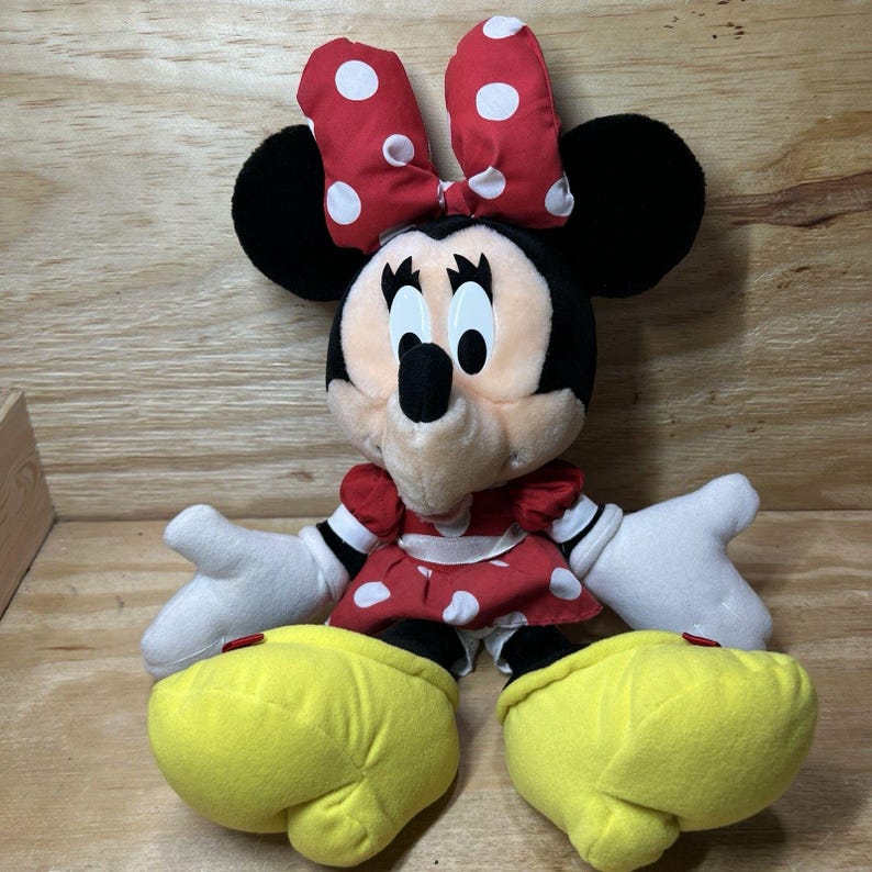 Vintage Applause Disney Minnie Mouse Plush 14" Classic Red Polka Dot Dress afbeelding 1