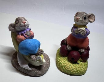 Set of 2 Vintage RGML 1993 Hand Painted Mouse Figurines Cherries Eggshell Resin