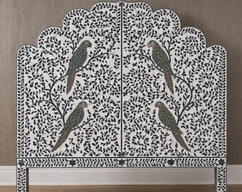 Handmade wooden bone inlay headboard