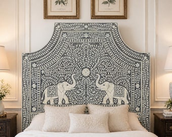 Handgefertigtes Queen-Kopfteil mit Inlay aus Holz