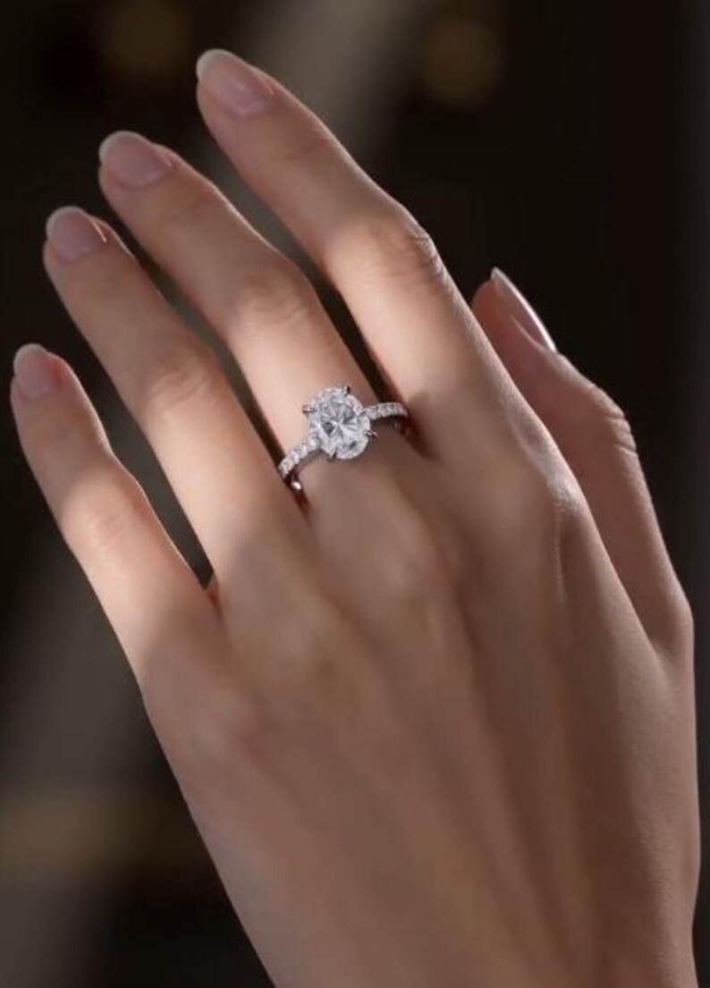 Oval Pavé Engagement Ring CAD - 2ct - Diamond Shank Setting - Jewelry STL & 3DM image 8