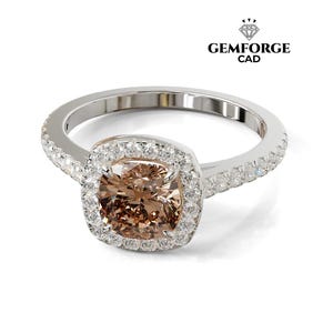 Anillo de compromiso con halo pavé y diseño CAD, STL y 3DM - Archivos digitales