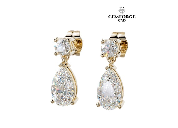 Pear and Round Drop Earrings CAD - Luxury Design - STL and 3DM File