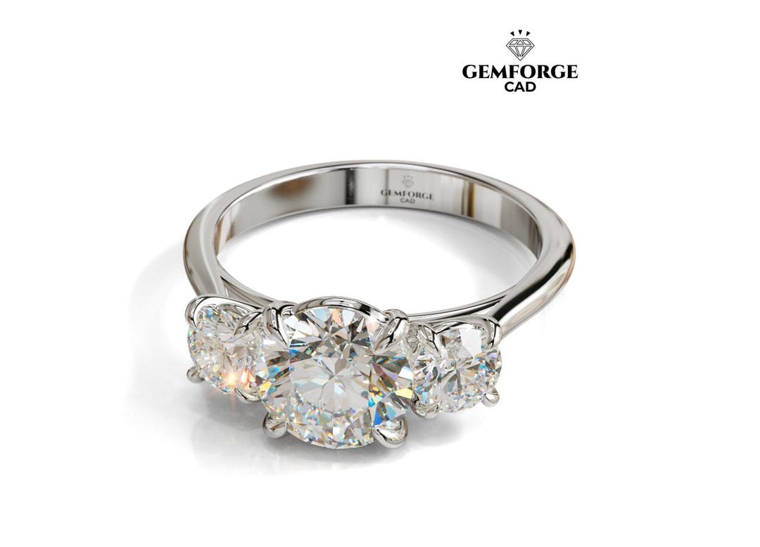Three-stone Engagement Ring CAD - Round Stone - STL & 3DM - Etsy
