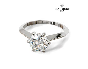 Messerschnitt Solitär Verlobungsring CAD - Rund 1.50ct - Klassisch Minimalistisches Design - STL & 3DM