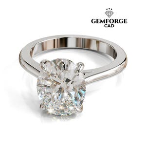 Oval Solitaire Engagement Ring 3D CAD File – Tapered Shank, STL & 3DM