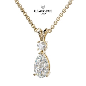 Peut inclure: Un collier pendentif en or avec un diamant en forme de poire et un petit diamant rond. Les diamants brillent sur une chaîne en or. Ce collier est un bijou fin.
