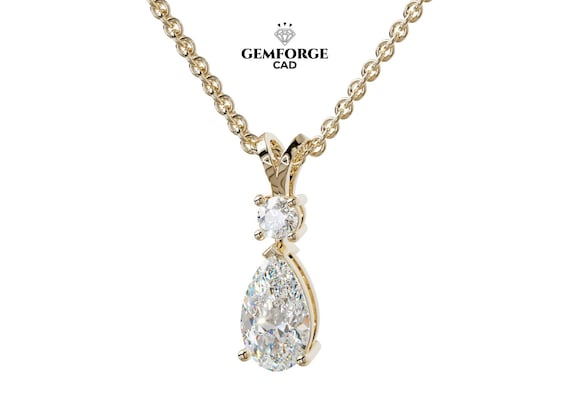 Pear and Round Drop Pendant CAD - Luxury Jewelry Design - STL & 3DM Files
