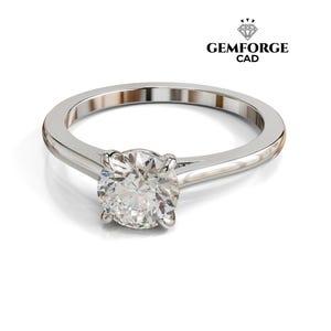 Anillo de compromiso redondo con solitario estilo catedral de 1 quilate. Archivo CAD de joyería 3D (STL y 3DM). Listo para impresión 3D.