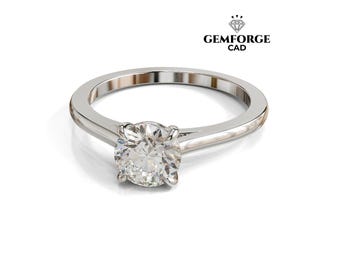 Round Solitaire Cathedral Engagement Ring Design - 3D Jewelry CAD File - STL & 3DM
