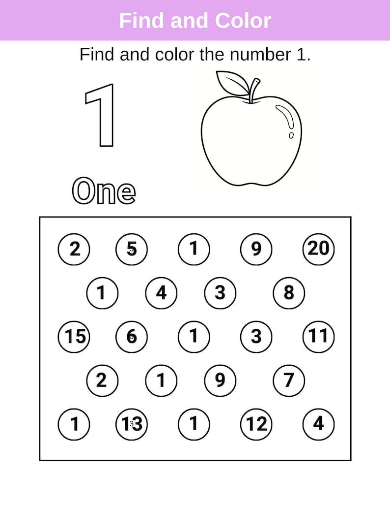 Color Numbers 1 20 Number Worksheets, Find and Color Numbers 1-20, Preschool Math Activity ...
