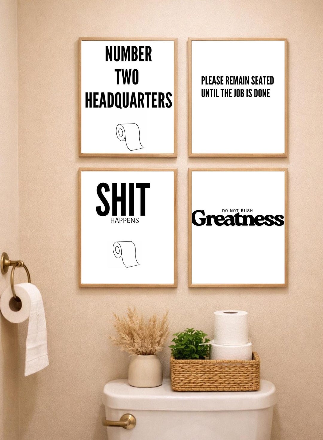 Funny Bathroom Wall Art – Printable Toilet Humor Set (4 Prints ...