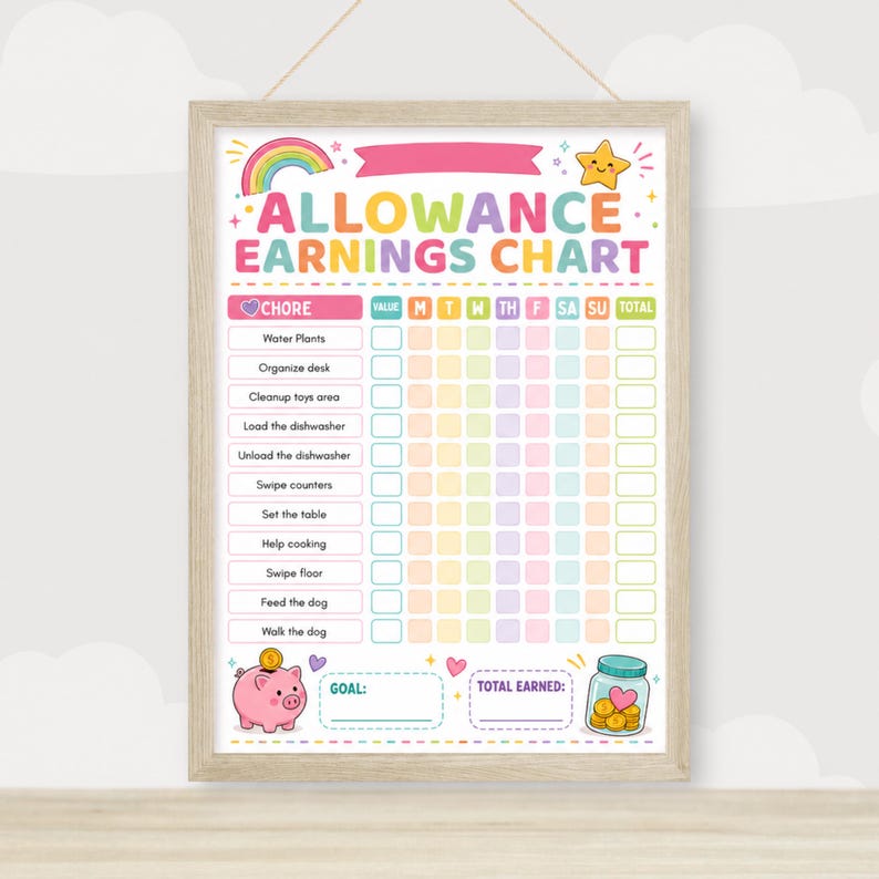 Earn Money Chart, Allowance Chart, Kids Allowance Tracker, Chore Chart ...