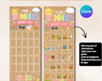 Zomerbucketlist-fotobanner, Instax-display, onze zomerbucketlist-banner, geschilderde banner, direct downloaden, bewerkbaar, afdrukbaar