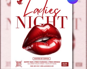 Ladies Night Flyer | DIY Nachtclub Event Vorlage | Girls Party, DJ Event, Erwachsenenparty, Social Media & Club Event DIY Canva Editable