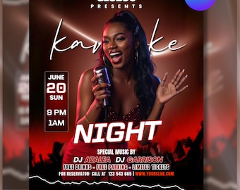 Karaoke Night Flyer, Nachtclub-Party-Flyer, Karaoke-Nacht einladen, DJ-Party einladen, Social-Media-Flyer, bearbeitbare Canva, Sofort-Download DIY