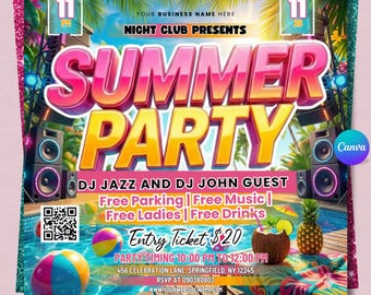 Sommerparty-Flyer, DIY-Flyer-Vorlagendesign, Pool-Party-Einladungs-Flyer, Sommerpause-Party-Flyer, Sommer-Event-Flyer, Canva Instagram-Beitrag