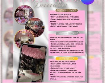 Bearbeitbar Hotelzimmerdekoration Preisliste & Info Sheet Vorlage Canva Bearbeitbar