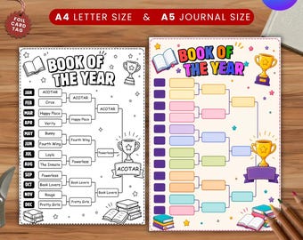 Buch des Jahres - DRUCKBARE Journal Seite - Planer Seite - Buch Journal - Buch Klammern - Lese Tracker - Buch Tracker, A4, A5, Canva DIY