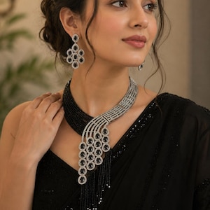 Real Vintage Black Velvet Necklace and matching earrings with Purple Beaded Orbs Step back in time and uncover the romance, sentiment, and  main image 4