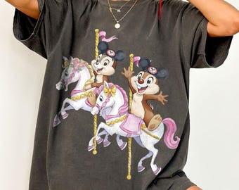 Camiseta retrô do carrossel do Tico e Teco, camiseta divertida da Disney, camiseta Comfort Colors, viagem em família à Disneylândia, roupa combinando para férias, presente da Disney