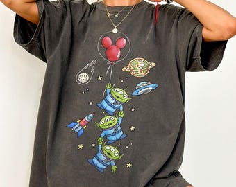 Camiseta Toy Story Aliens em Aquarela, Camiseta Planeta Alienígena da Pixar, Camiseta Balão da Disney, Camiseta Viagem Disneyland WDW, Presente para Férias em Família, Festival Pixar