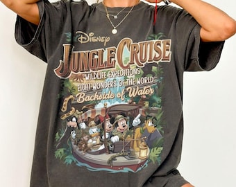 Camiseta vintage de crucero por la jungla, camiseta de Disney World con colores cómodos, gráfico de Mickey y sus amigos de Magic Kingdom, camiseta de viaje de vacaciones a Disney en WDW