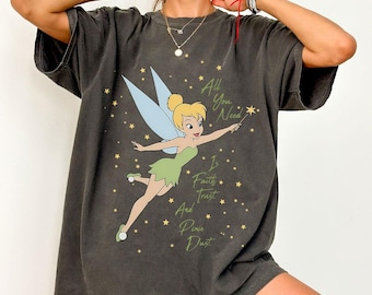 Camiseta vintage da Tinker Bell: Fé, Confiança e Pó de Fada, camiseta retrô da Princesa Fada da Disney, blusa para férias no Magic Kingdom da Walt Disney World.