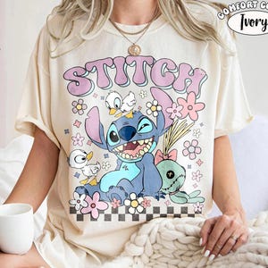 Retro Stitch Aloha Comfort Colors Shirt, Lilo and Stitch Ohana Tee, Tropical Family Vacation Shirt, Disney Cruise Summer Trip Gift image 1