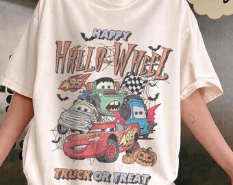 Retro Disney Cars Halloween Shirt, Comfort Colors Lightning McQueen Spooky Season Tee, Vintage Disney World Trunk Or Treat Graphic Top