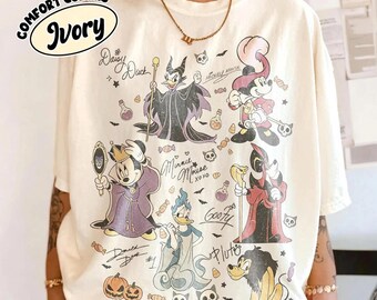 Comfort Colors Retro Mickey Villains Shirt, Disney Halloween Tee, Spooky Season Graphic, Disneyland Vacation, Family Matching Halloween Top